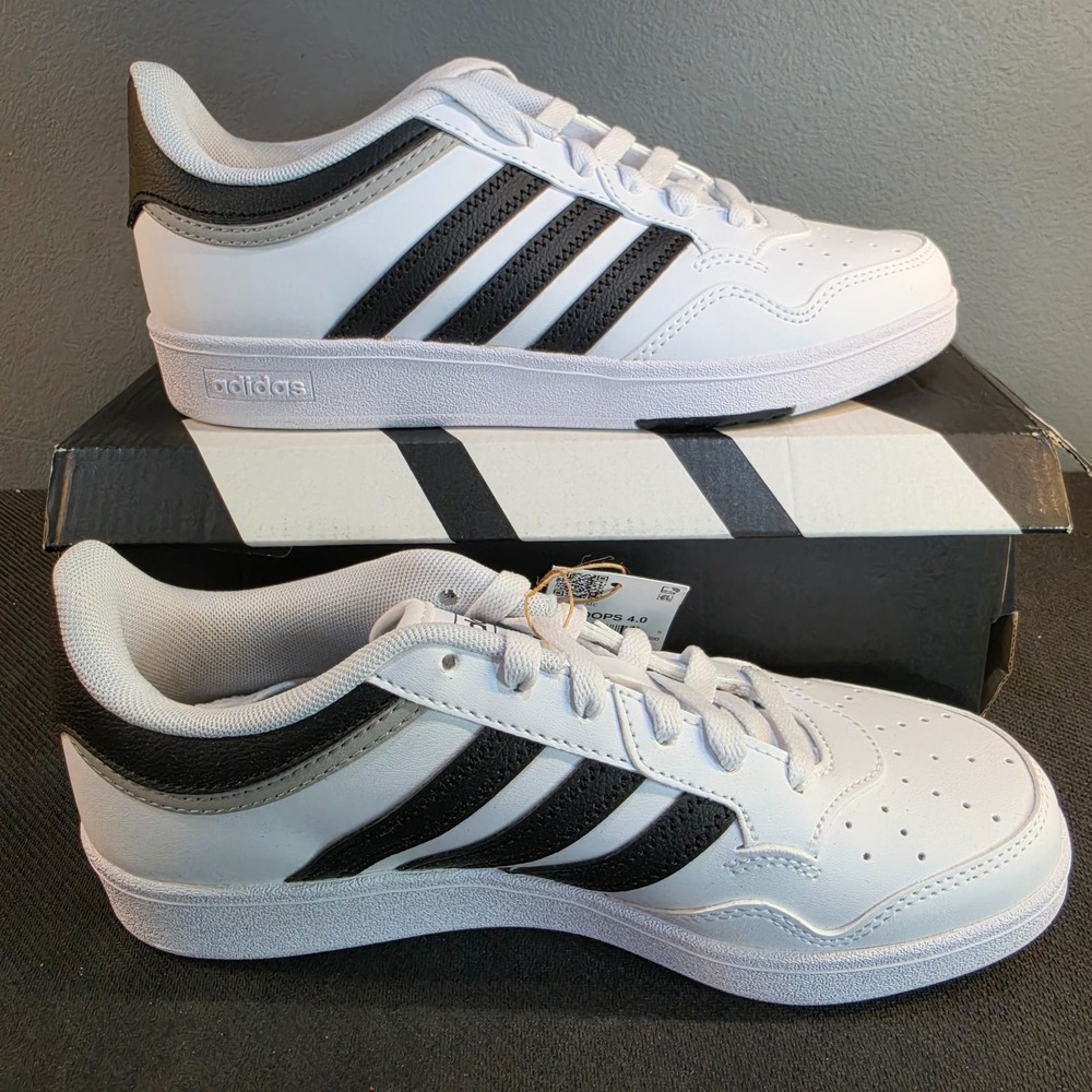 New Men 5.5 Women 6.5 Adidas Hoops 4.0 JQ9985 White Black Suede Basketball NWT - Picture 2 of 13